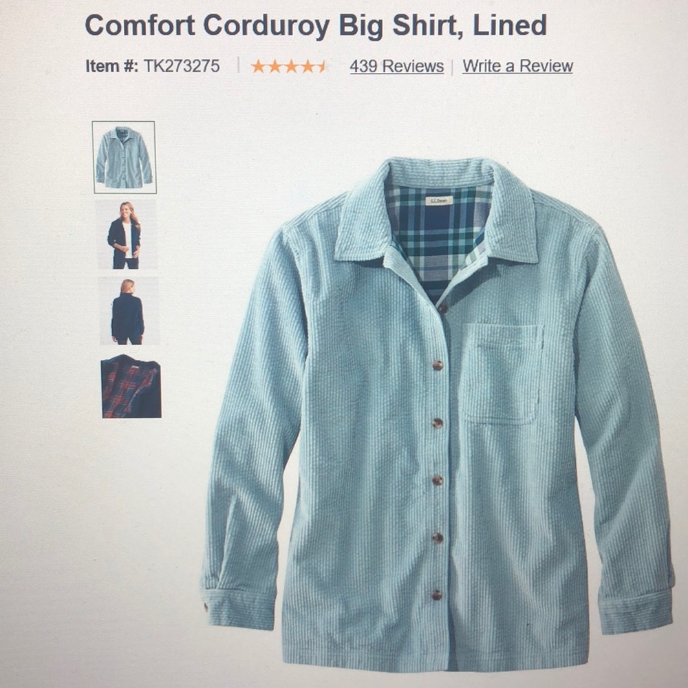 L.L. Bean Lined Corduroy Shirt